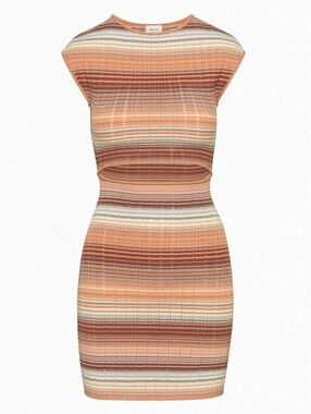 ARITZIA Neutrals Terracotta Striped Bodycon Cut-Out Knit Mini Dress Size XXS NWT